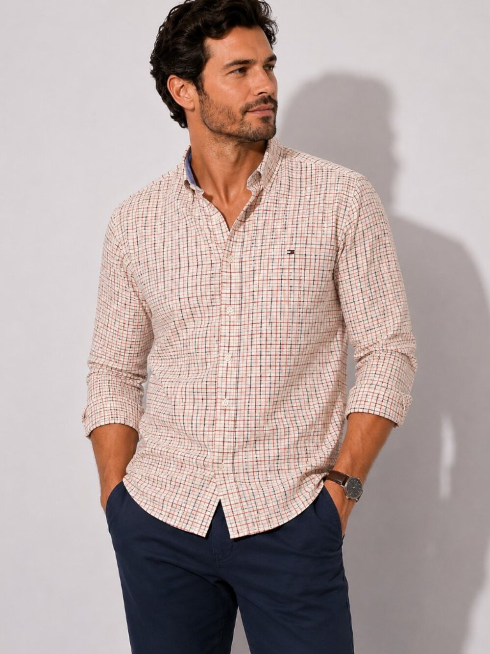Tommy Hilfiger Men’s Plaid Button Down Shirt Custom Fit Size Large